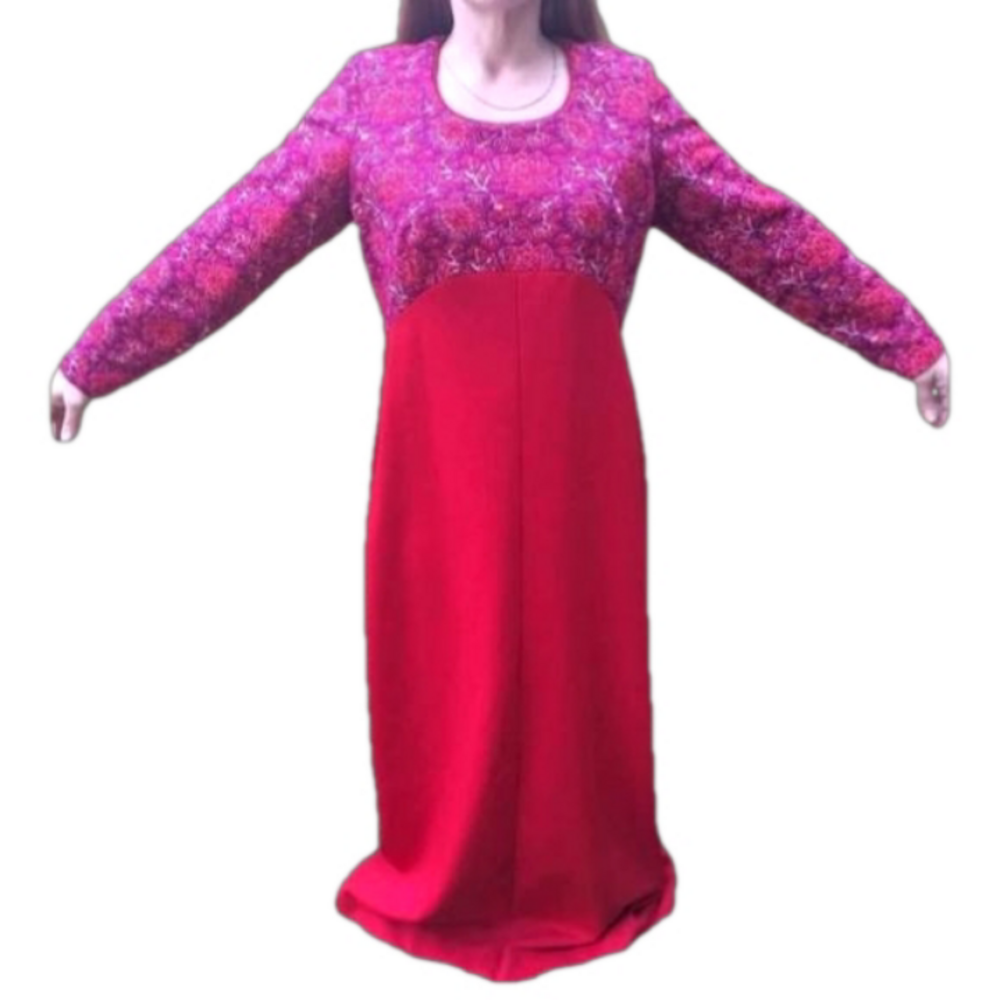 Vintage 70's Burgundy & Gold Quilted Brocade Top Maxi Gown, Size Large